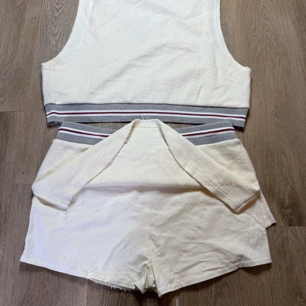 Free People FP Movement Match Point Set Ivory Varsity stripe XL top skort short
